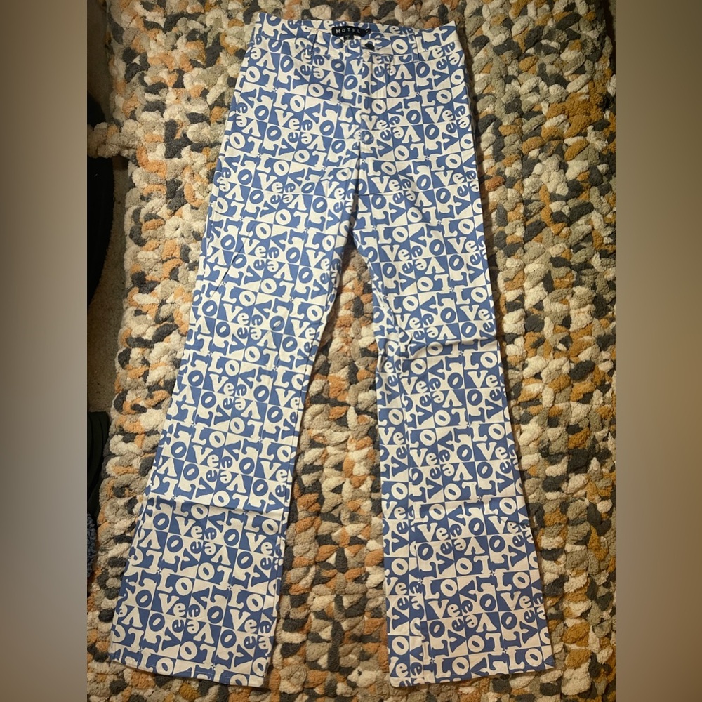 Motel Rocks Blue & White Graphic Print Trousers